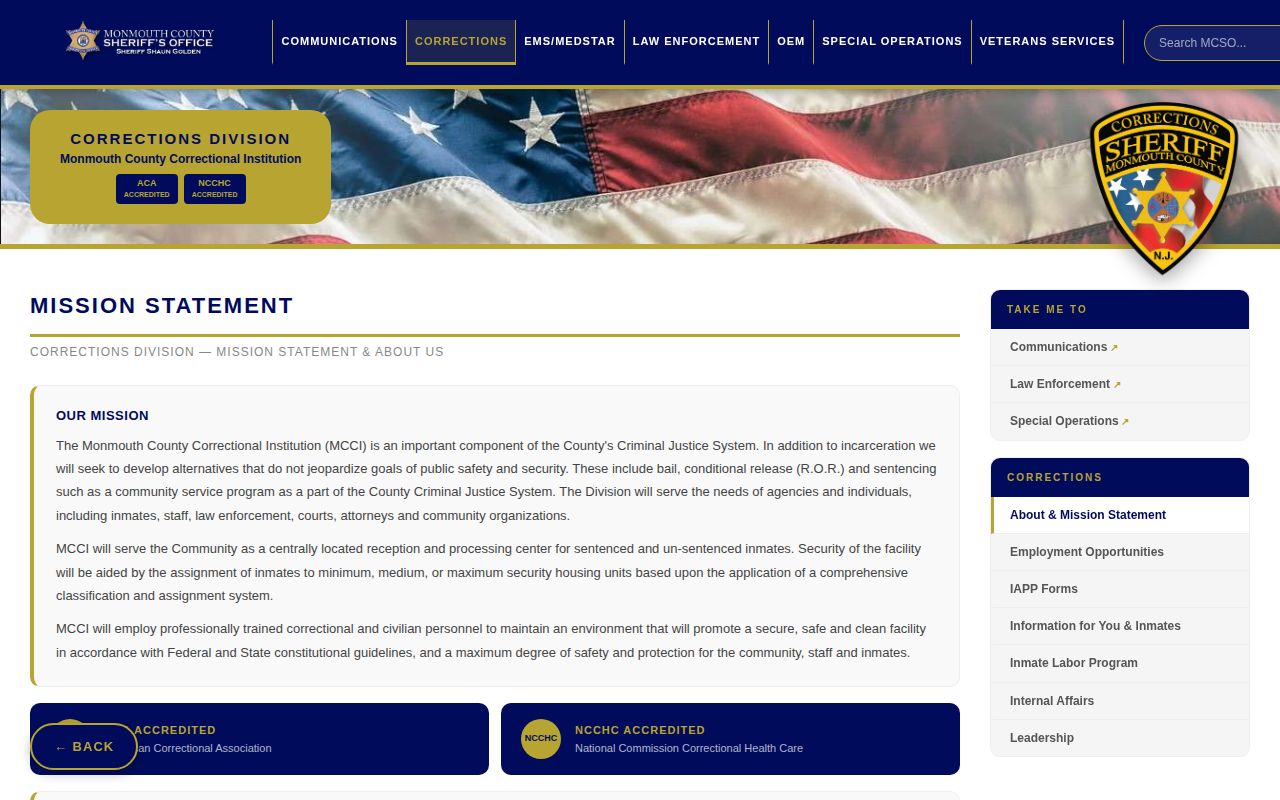 Monmouth County Correctional Institution custody and booking records source