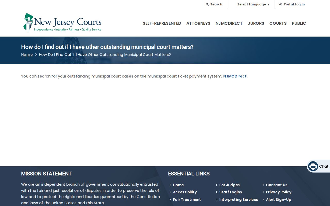 Monmouth County warrant check route on New Jersey Courts municipal matter directions